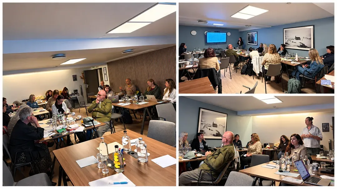 Participants at the Reykjavík networking and matchmaking event, seated at working tables in a conference room