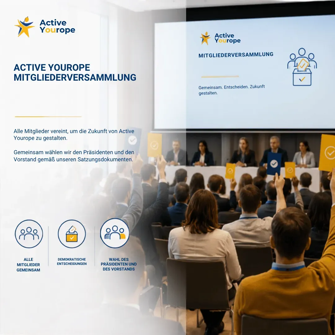 Mitglieder von Active Yourope stimmen bei der Mitgliederversammlung mit erhobenen Karten ab